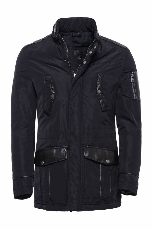 Leather Modeled Black Slim Fit Quilted Jacket