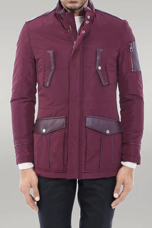 Leather Modeled Burgundy Slim Fit Quilted Jacket