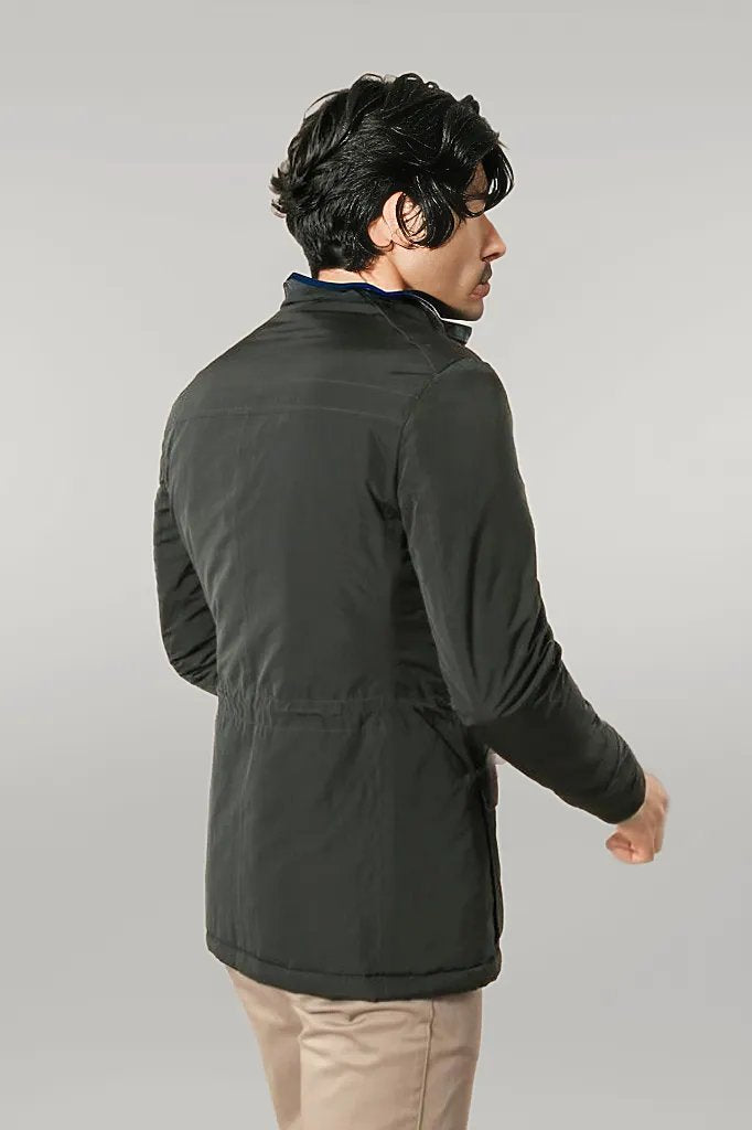 Leather Modeled Green Slim Fit Quilted Jacket