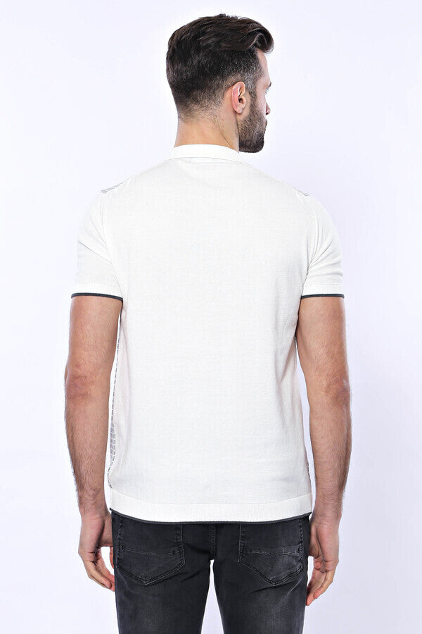 Light Grey Plaid Zippered Knitted Polo T-Shirt