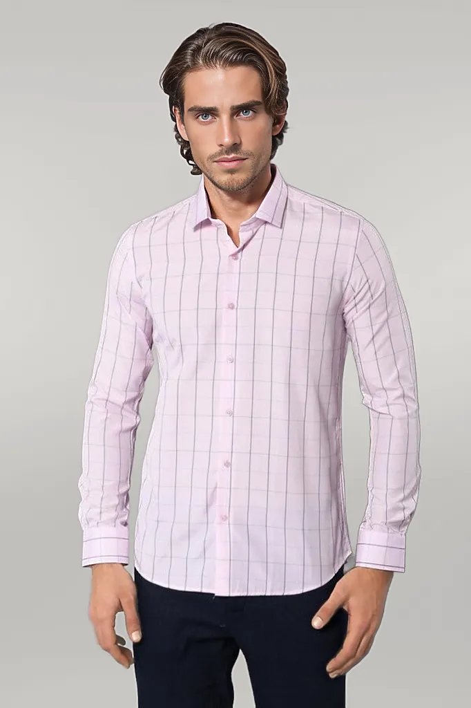 Light Pink Plaid Shirt for Men