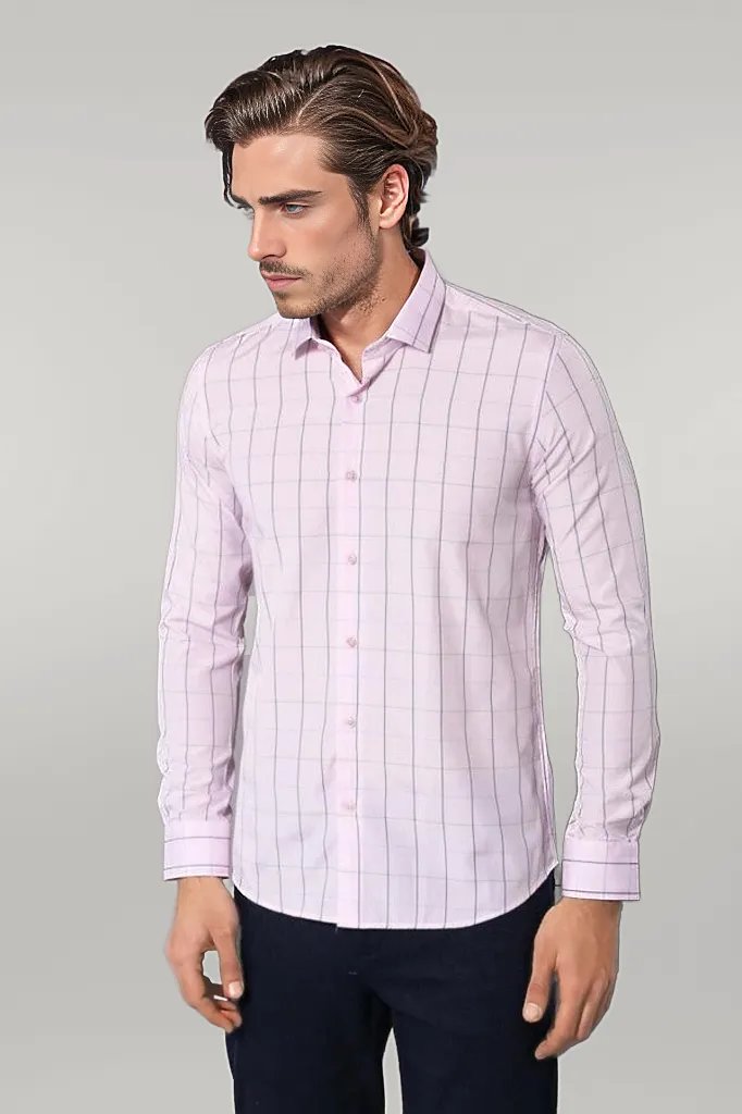 Light Pink Plaid Shirt for Men