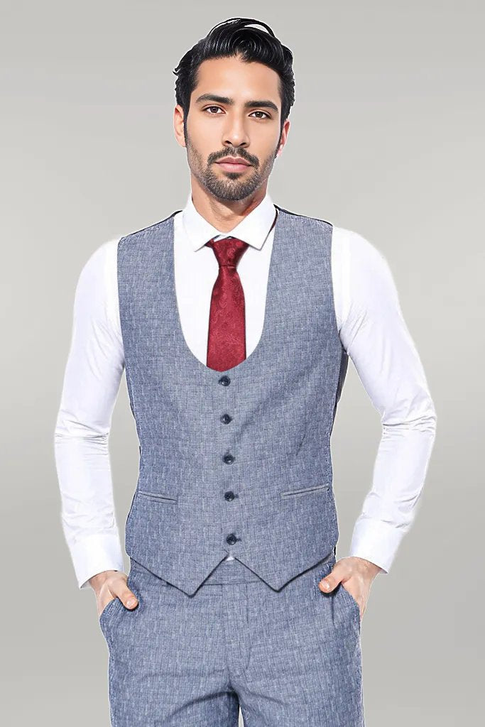 KOALA SYDNEY Linen Touch Blue Men's 3 Piece Suit -