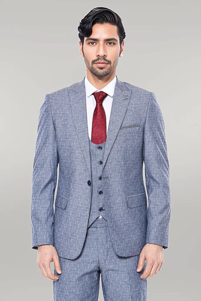 KOALA SYDNEY Linen Touch Blue Men's 3 Piece Suit -
