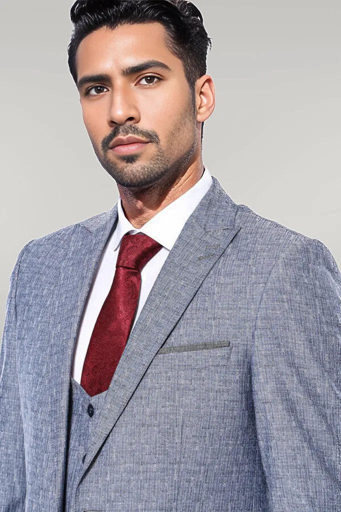 KOALA SYDNEY Linen Touch Blue Men's 3 Piece Suit -