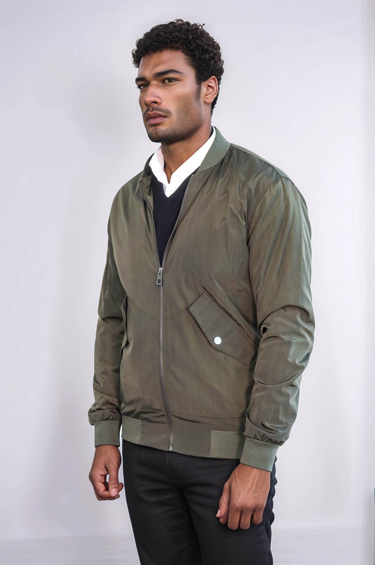 KOALA SYDNEY Zippered Flap Pockets Khaki Men Bomber Coat