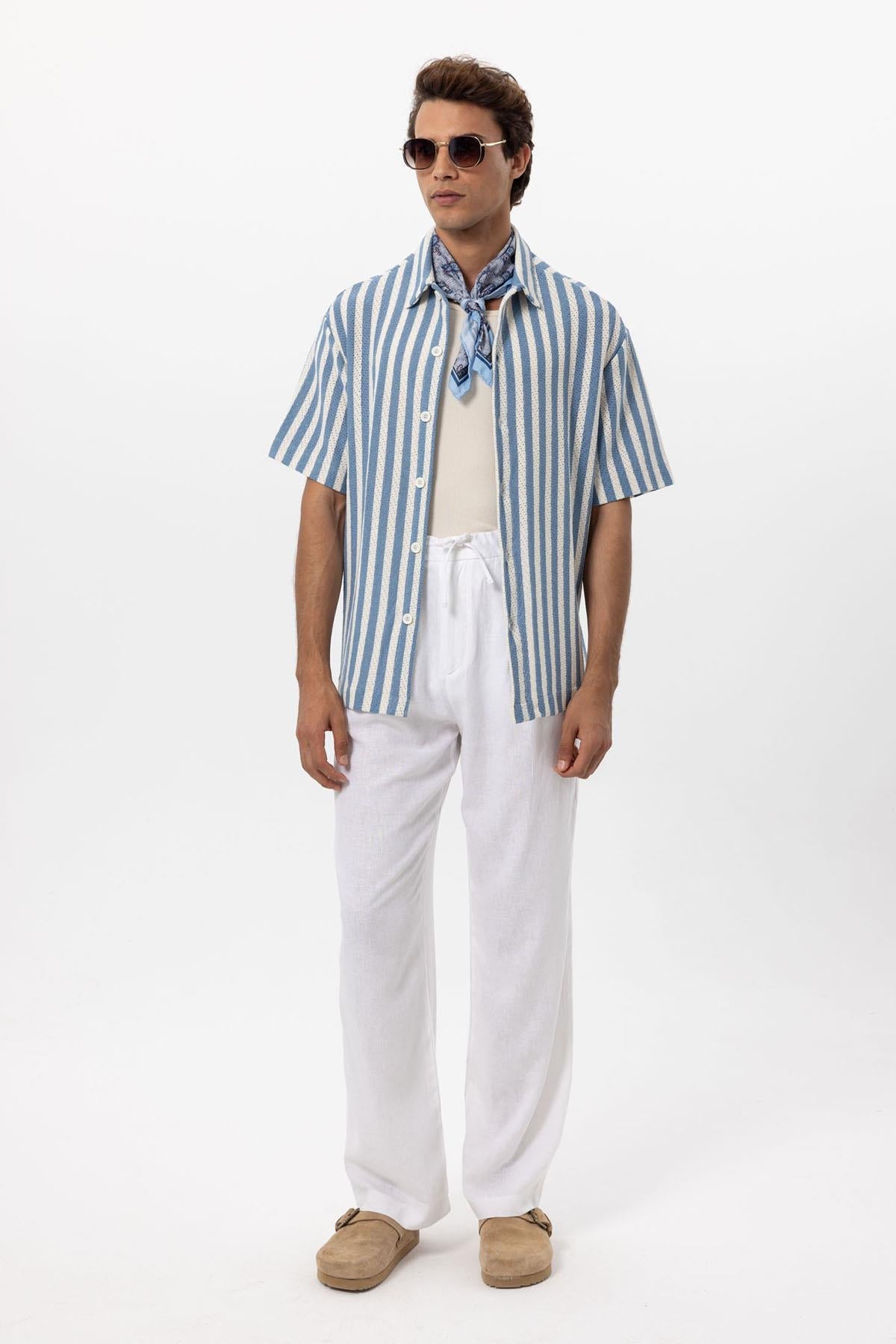 KOALA SYDNEY Men's Blue Oversized Knit Striped Shirt