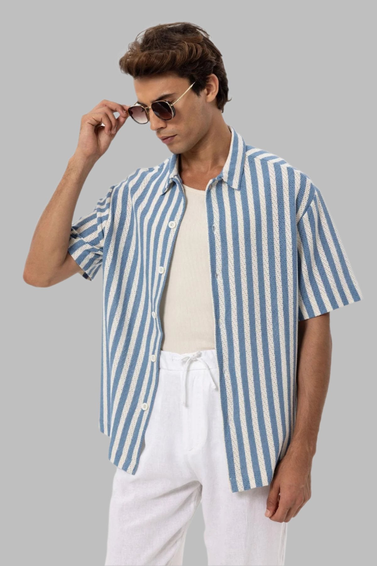 KOALA SYDNEY Men's Blue Oversized Knit Striped Shirt