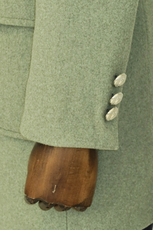 Metal Buttons Wool Cashmere Green Men Double Breasted Coat