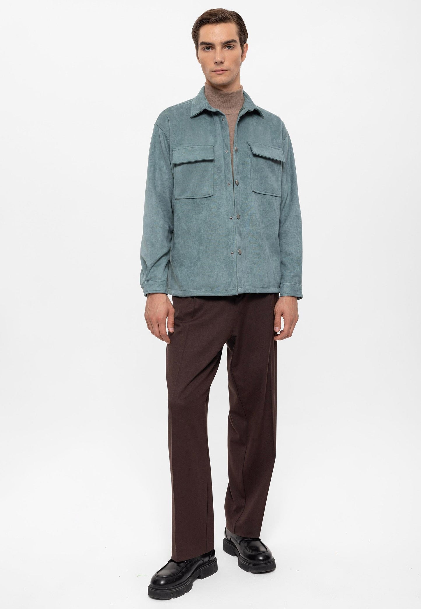 Men's Mint Suede Regular Fit Shirt with Metal Buttons