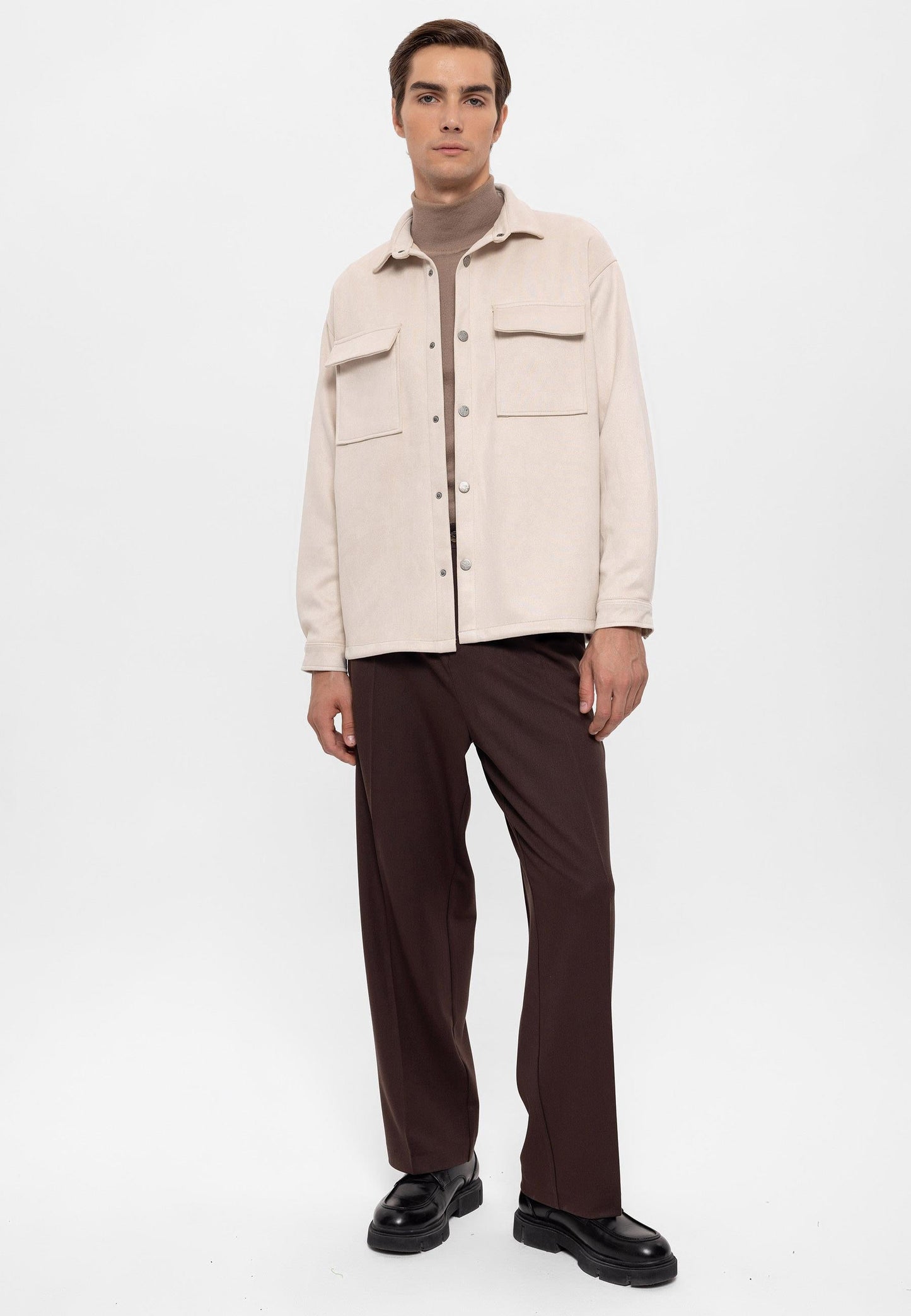 Men's Stone Suede Regular Fit Shirt with Metal Buttons