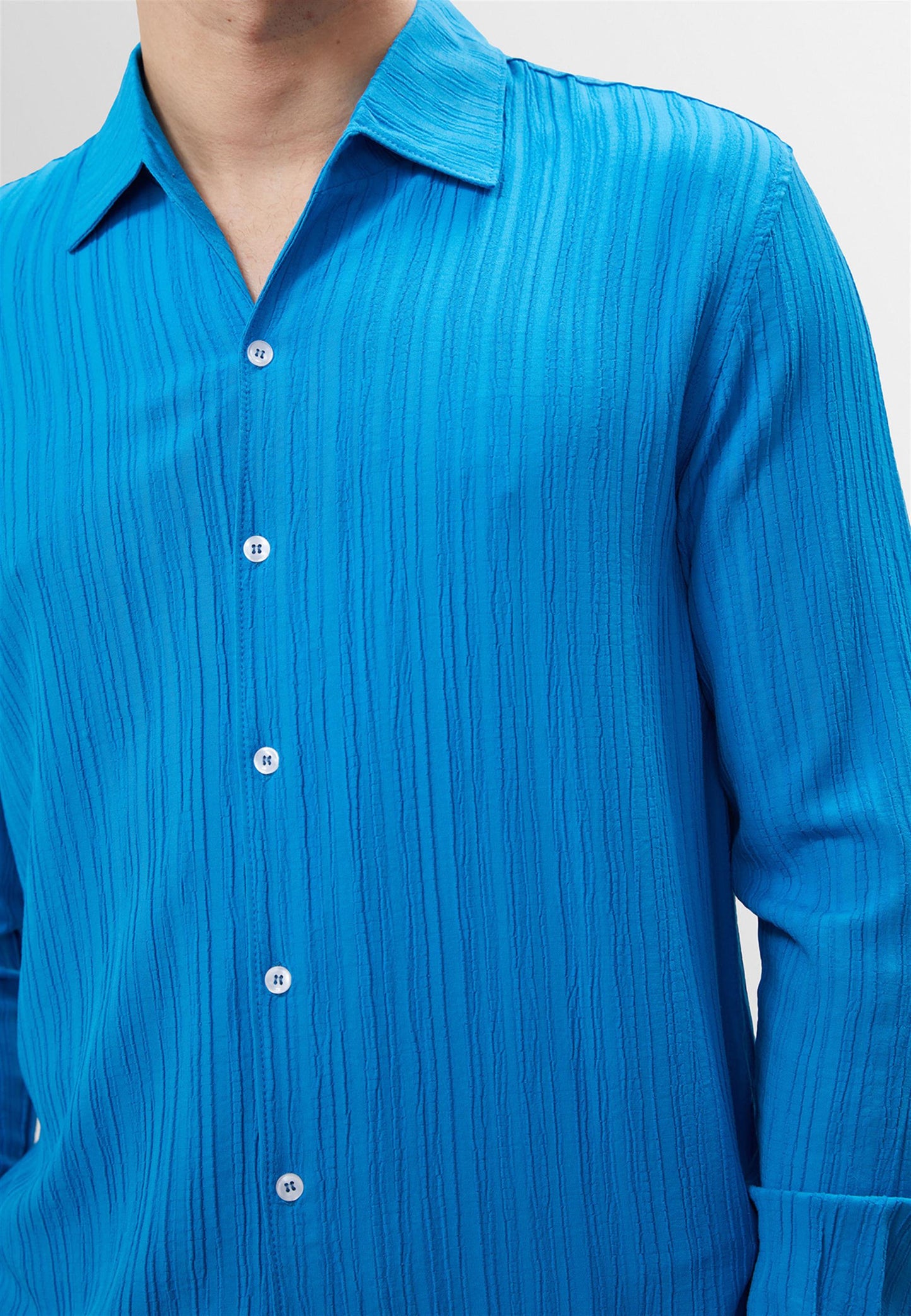 Men's Sax Muslin Fabric Slim Fit Shirt