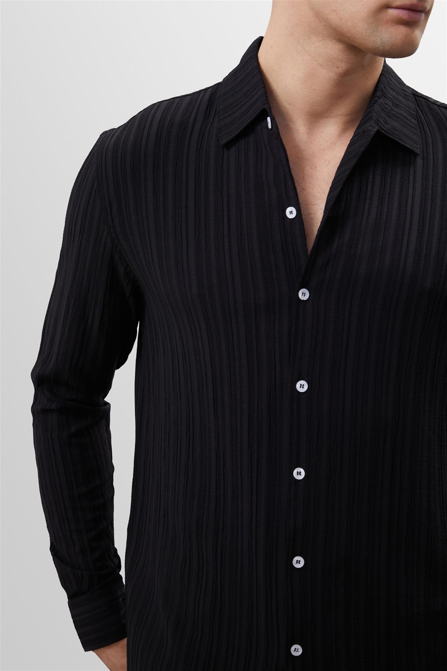 Men's Black Muslin Fabric Slim Fit Shirt