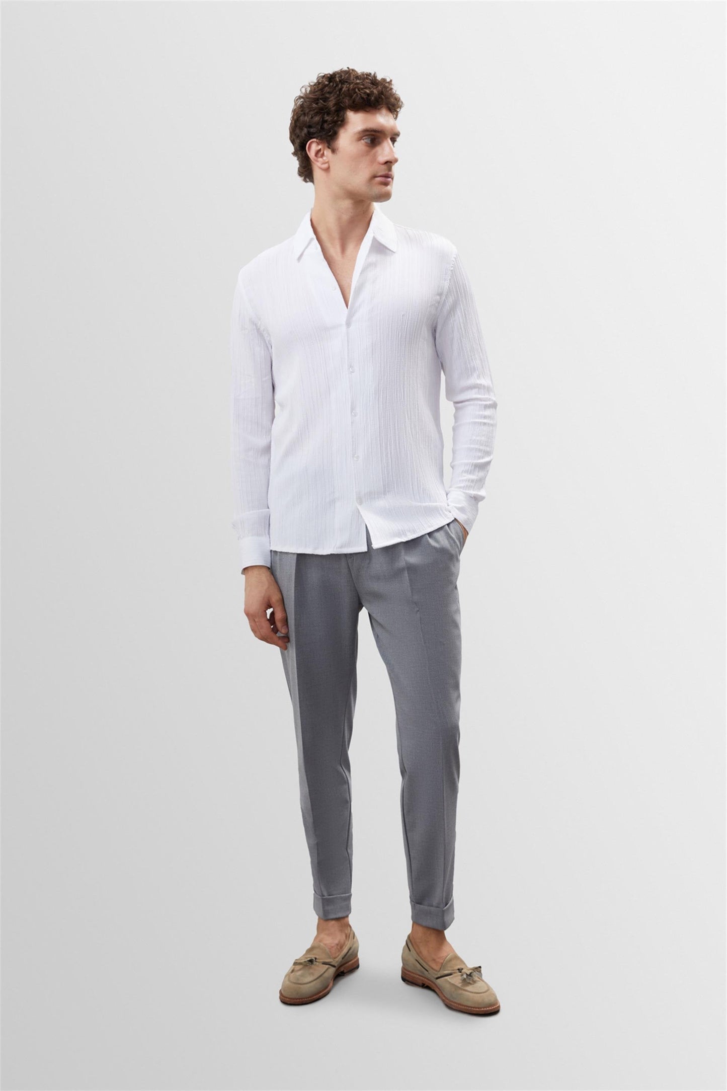 Men's White Muslin Fabric Slim Fit Shirt