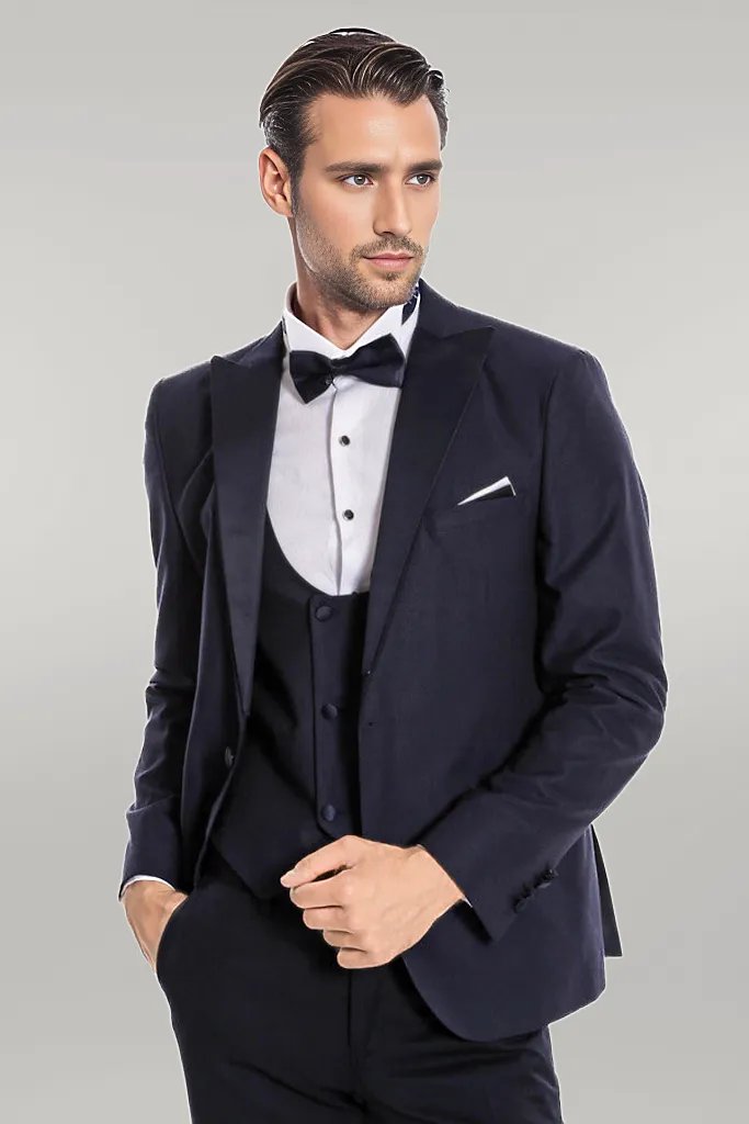 Navy Blue Vested Tuxedo - Wessi