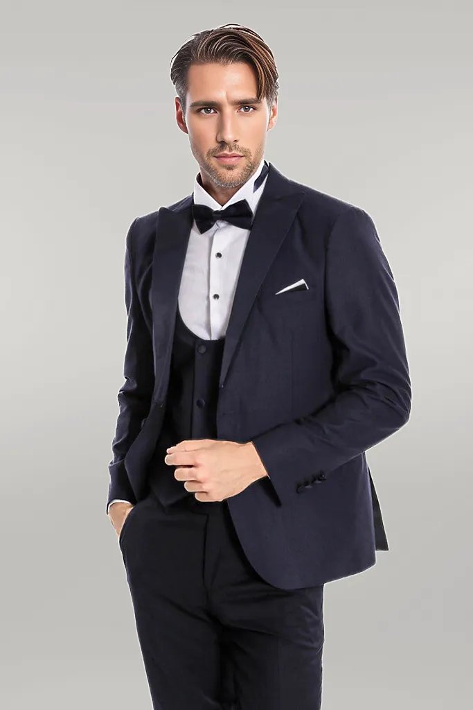 Navy Blue Vested Tuxedo - Wessi