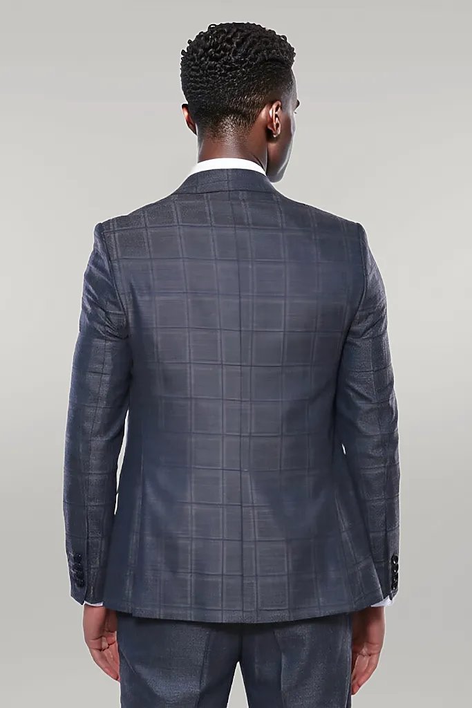 Navy Patterned Vested Suit |