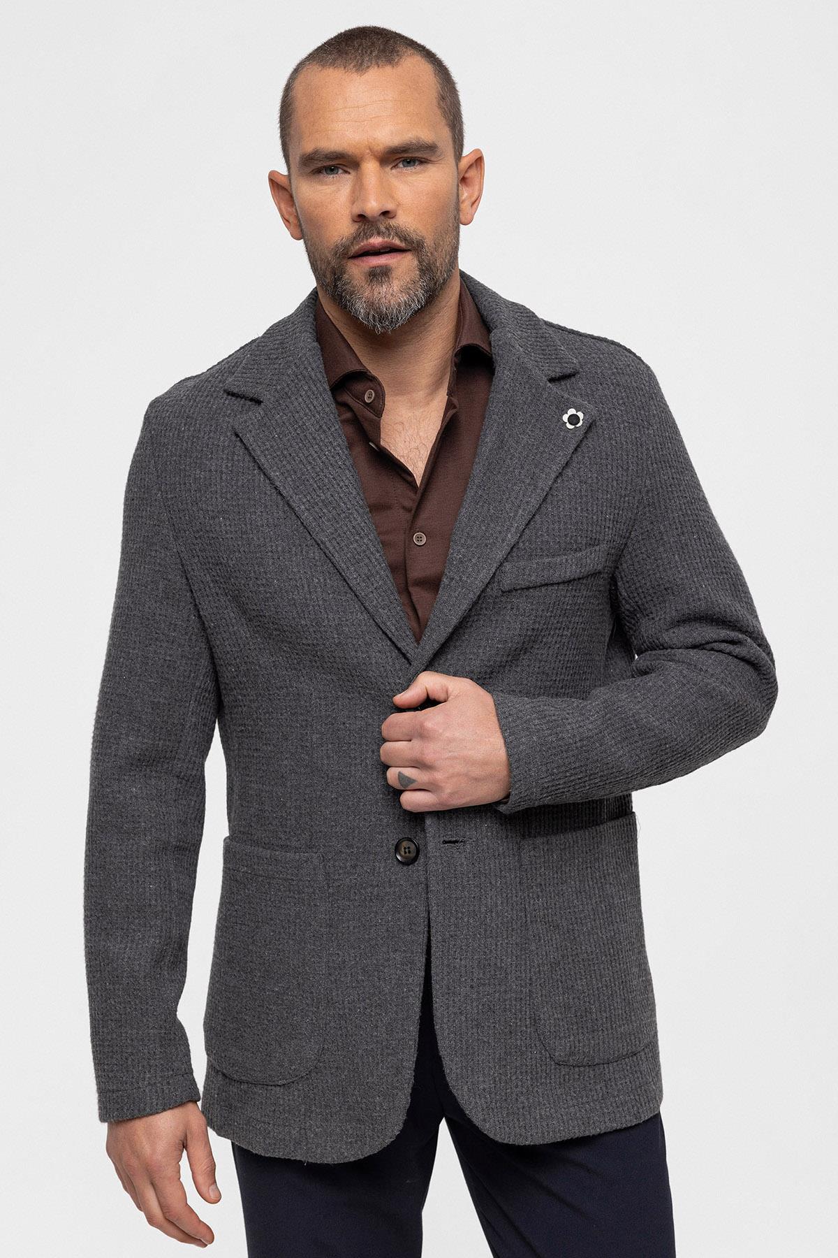 KOALA SYDNEY Men's Grey Knitted Textured Jacket -