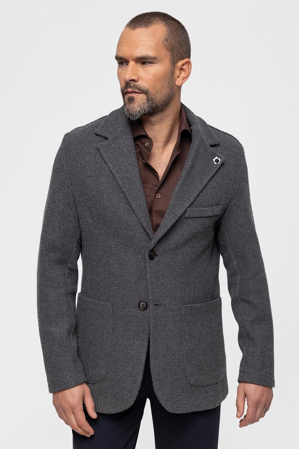 KOALA SYDNEY Men's Grey Knitted Textured Jacket -