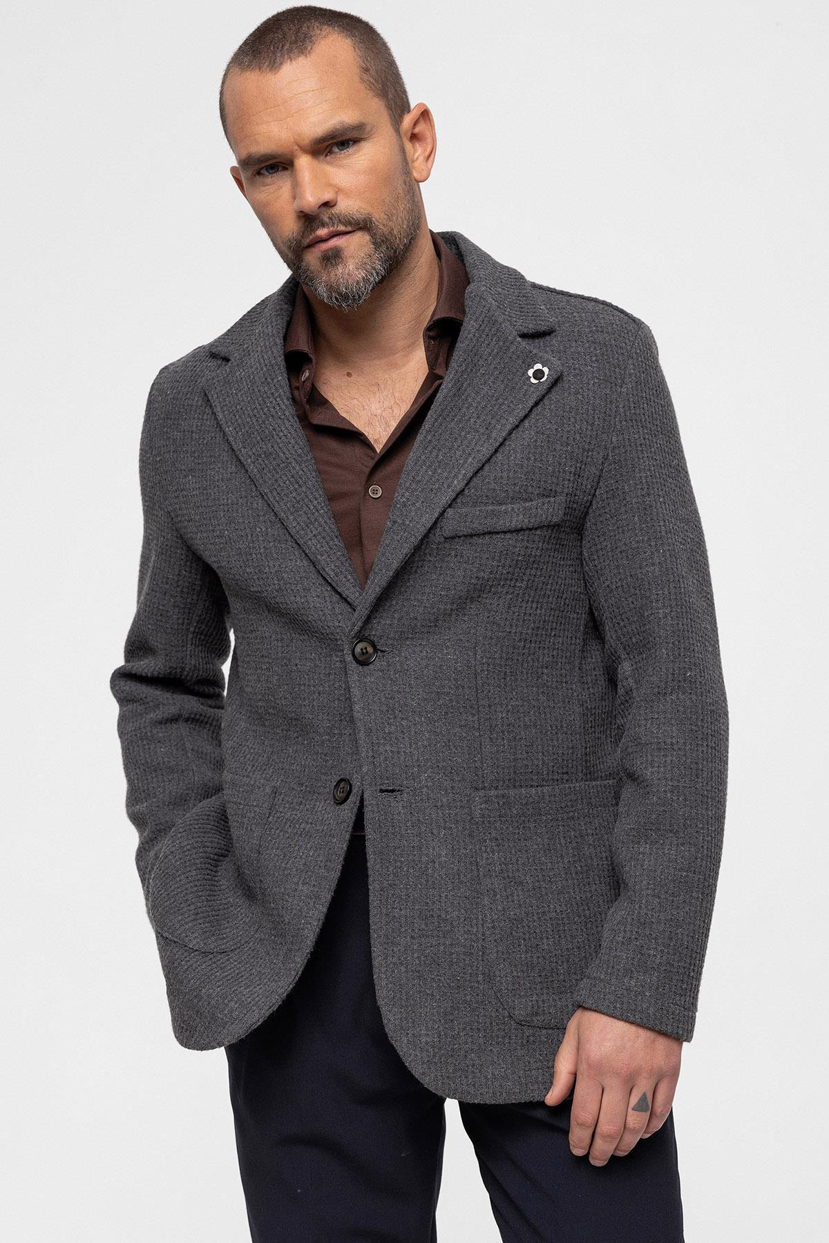 KOALA SYDNEY Men's Grey Knitted Textured Jacket -