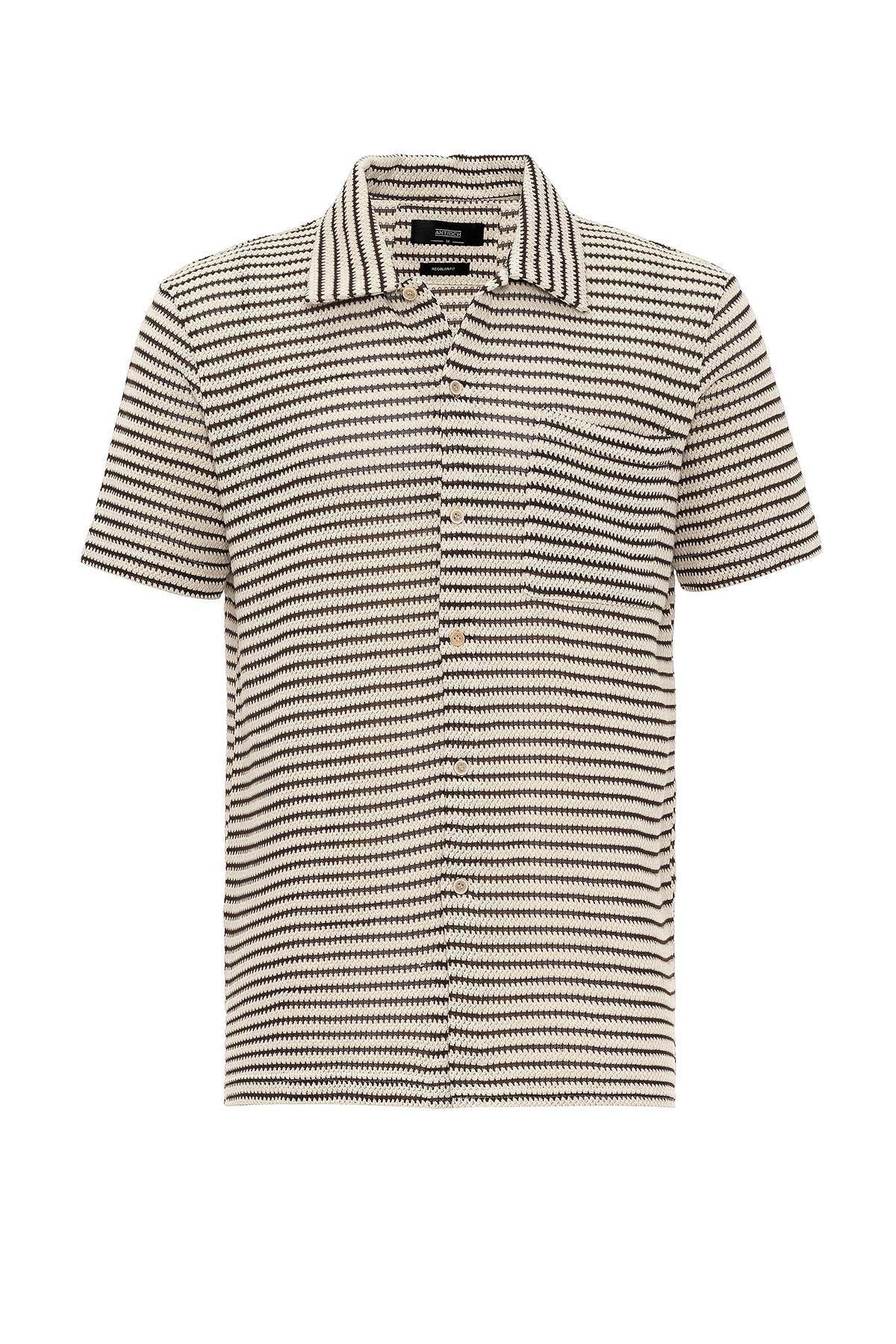 KOALA SYDNEY Men's Brown Knit Striped Short Sleeve Shirt -