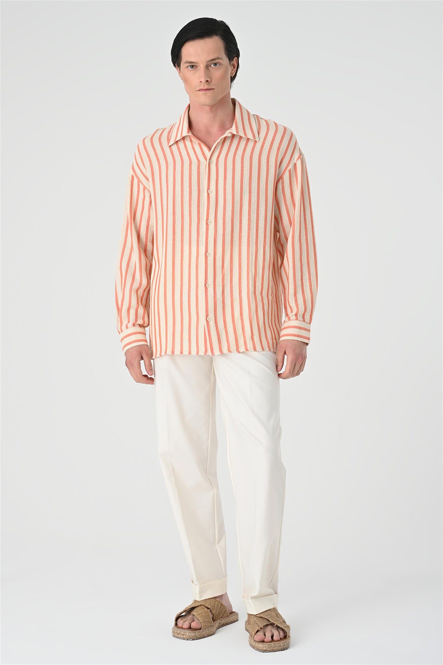 Men's Salmon Oversized Striped Shirt -