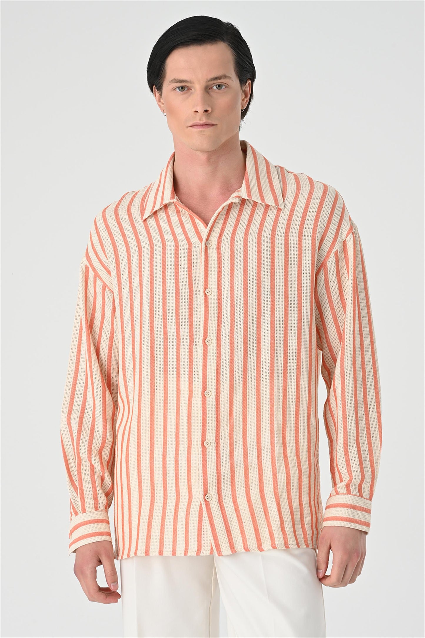 KOALA SYDNEY Men's Salmon Oversized Striped Shirt