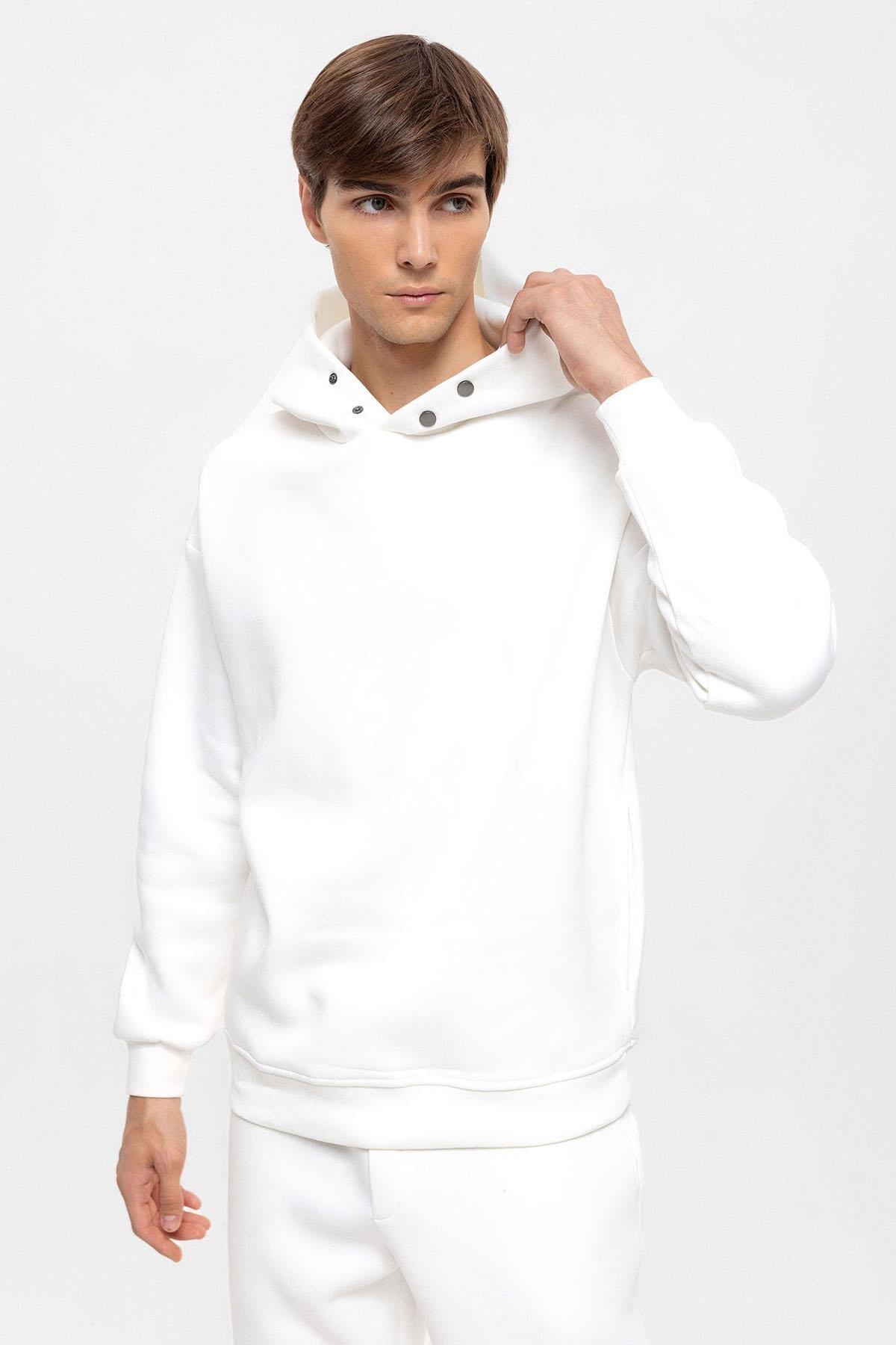 KOALA SYDNEY Men's Ecru Oversize Hooded Sweatshirt