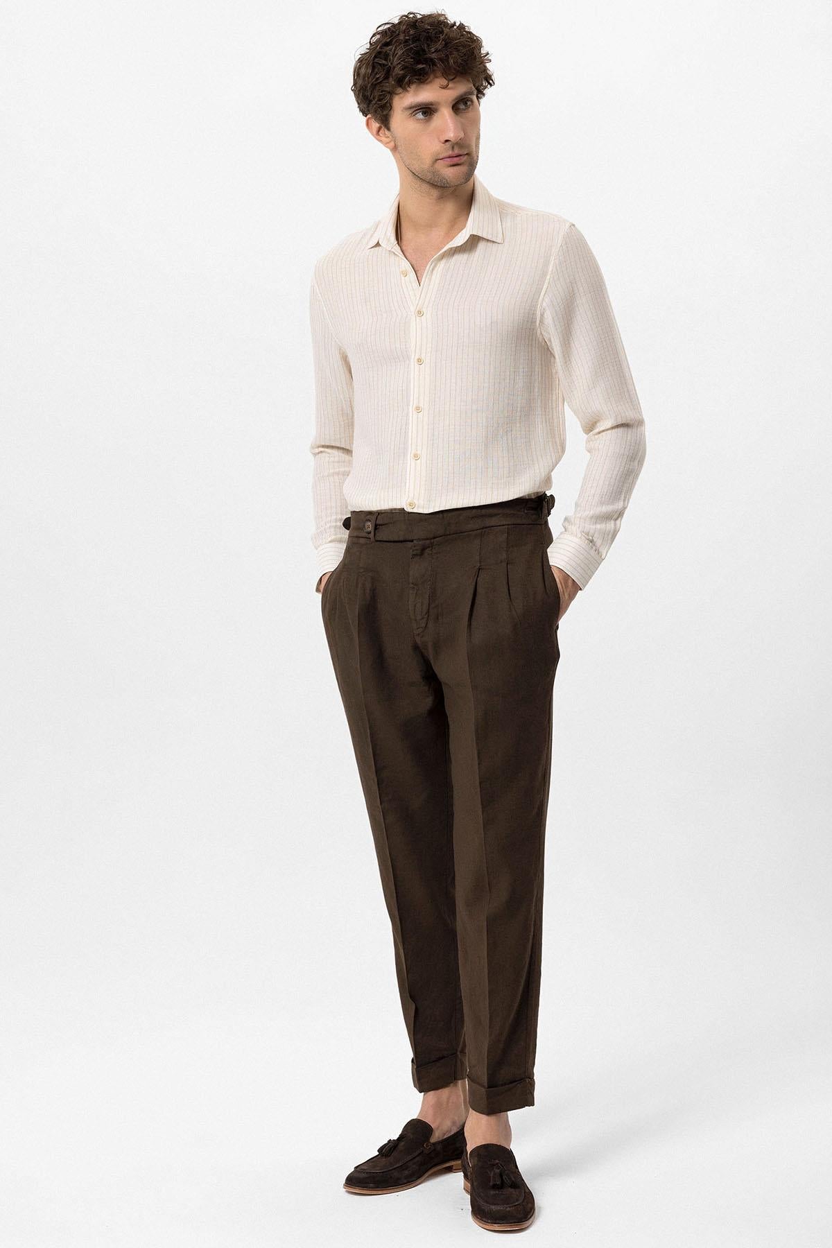 Men's Beige Cotton Striped Shirt - Wessi