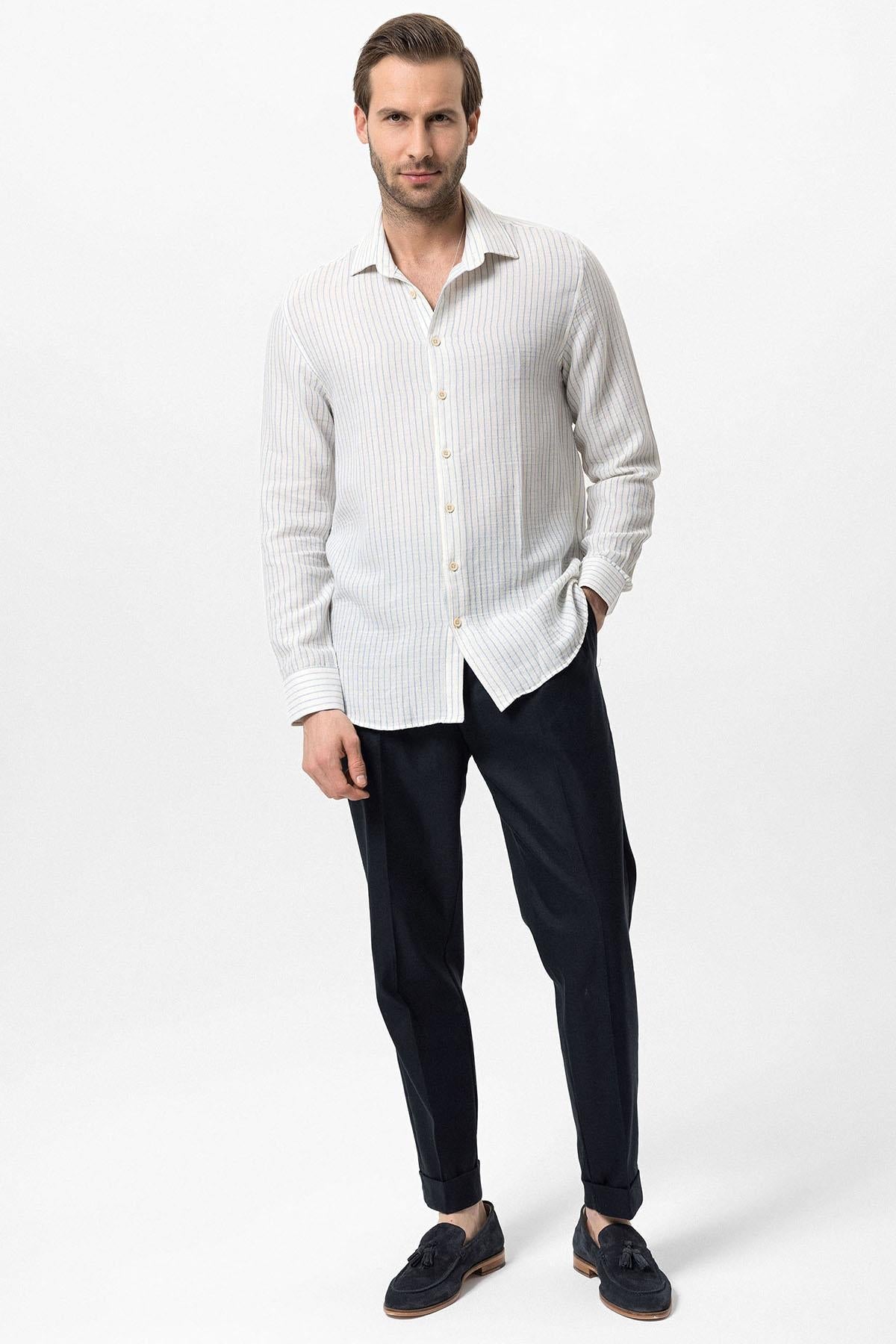 KOALA SYDNEY Men's Baby Blue Cotton Striped Shirt -