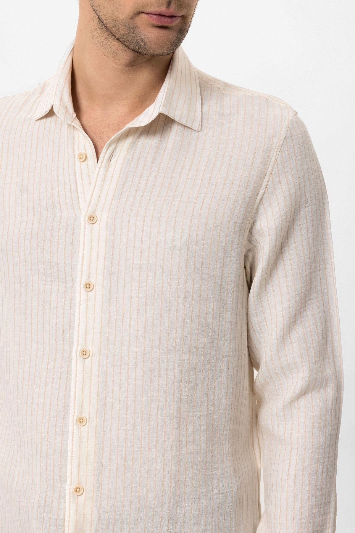KOALA SYDNEY Men's Beige Cotton Striped Shirt
