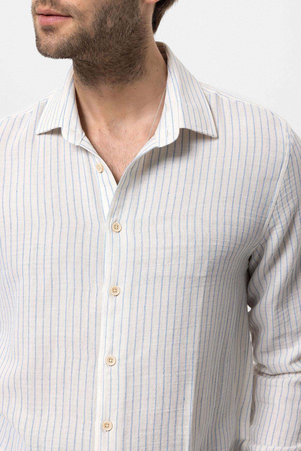 KOALA SYDNEY Men's Baby Blue Cotton Striped Shirt