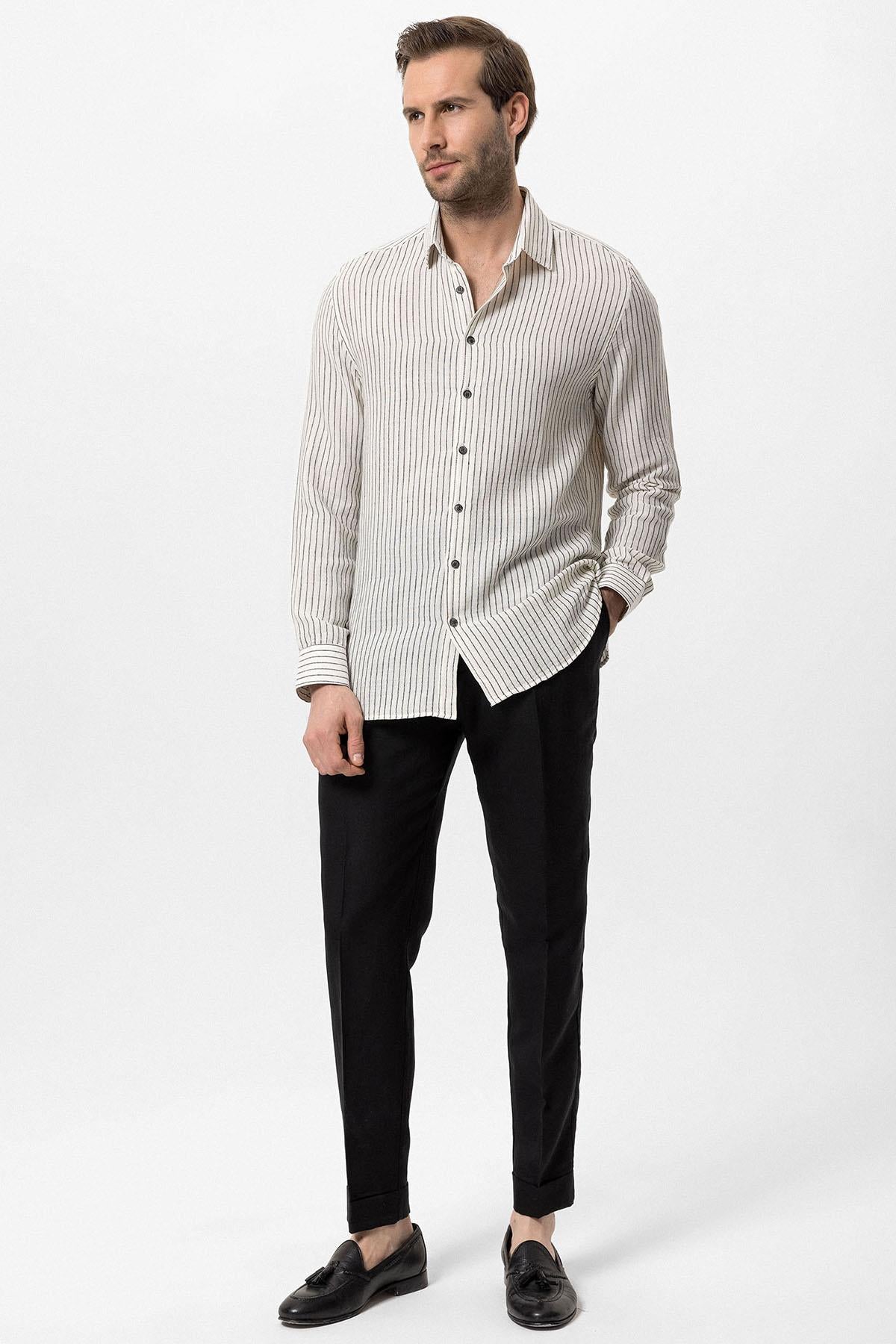 KOALA SYDNEY Men's Black Cotton Striped Shirt