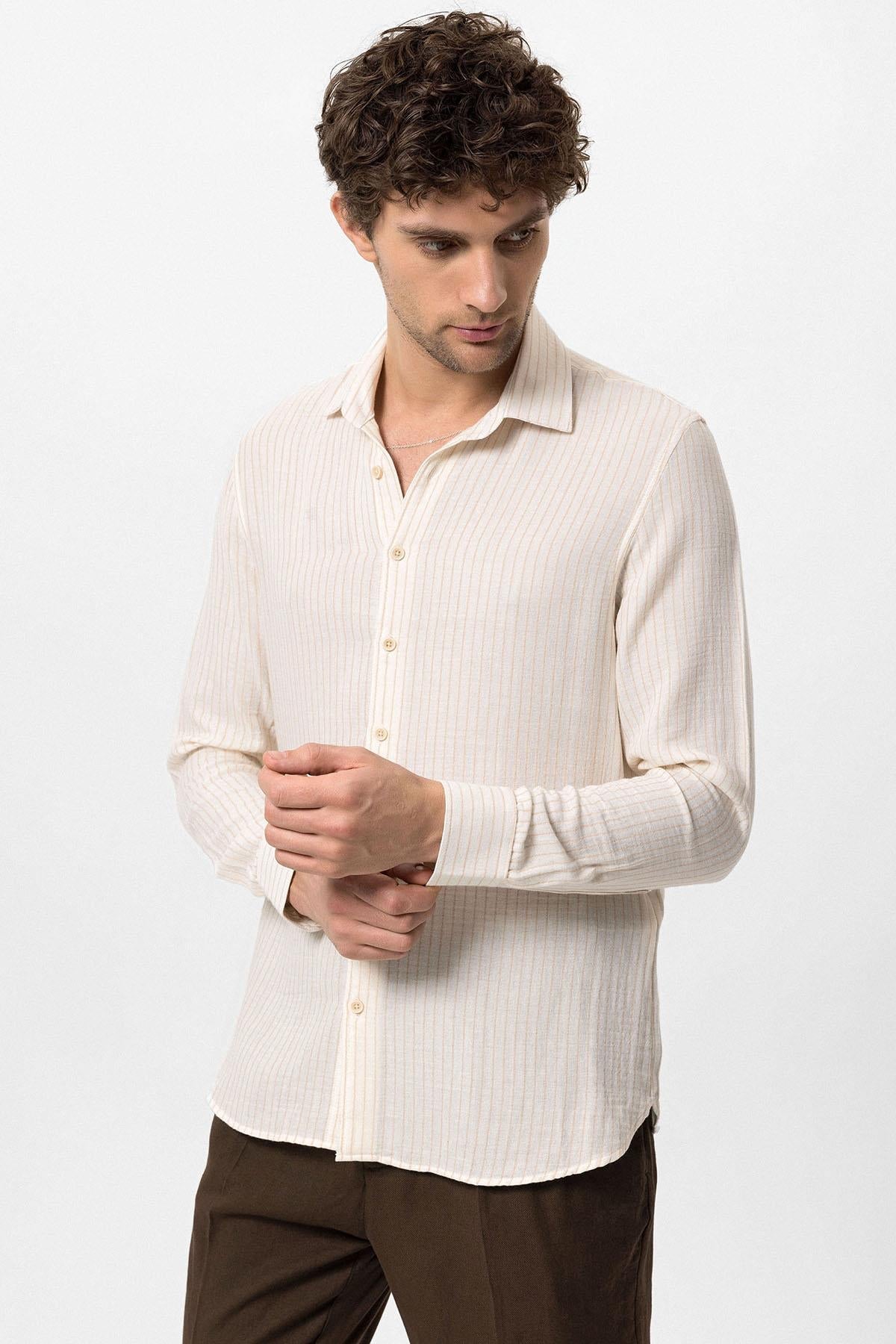 KOALA SYDNEY Men's Beige Cotton Striped Shirt
