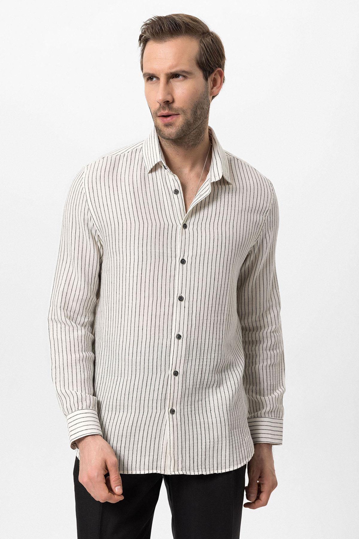 KOALA SYDNEY Men's Black Cotton Striped Shirt