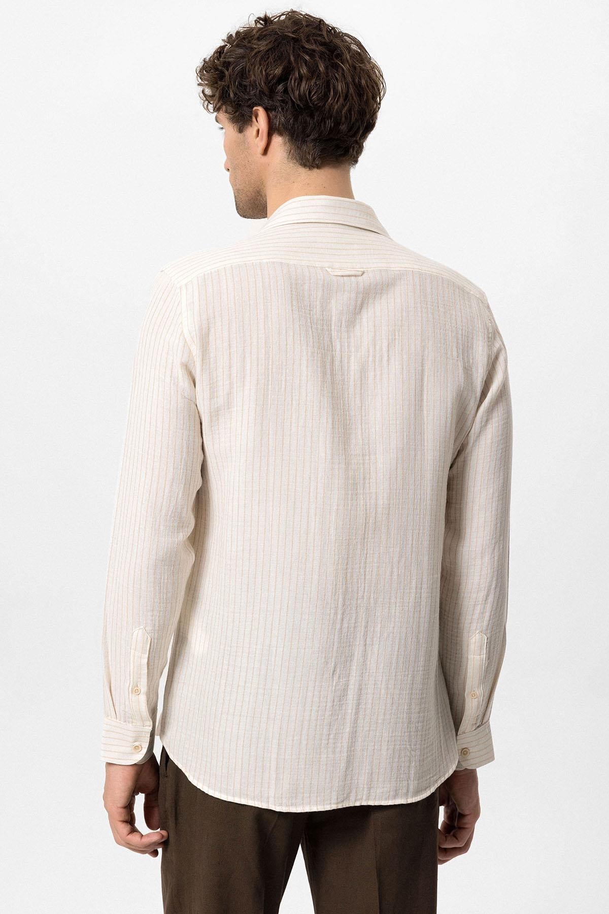 Men's Beige Cotton Striped Shirt - Wessi