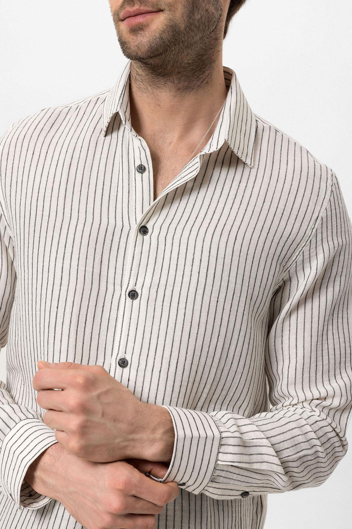 KOALA SYDNEY Men's Black Cotton Striped Shirt