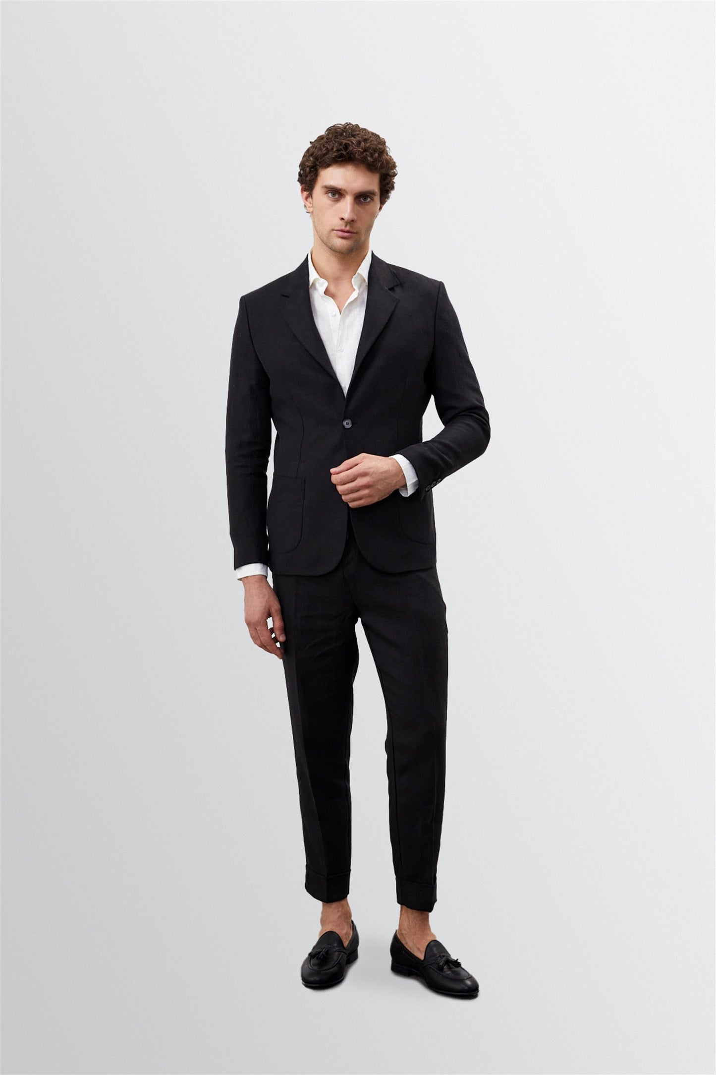 KOALA SYDNEY Men's Black Tie Waist High Waist 100% Linen Trousers