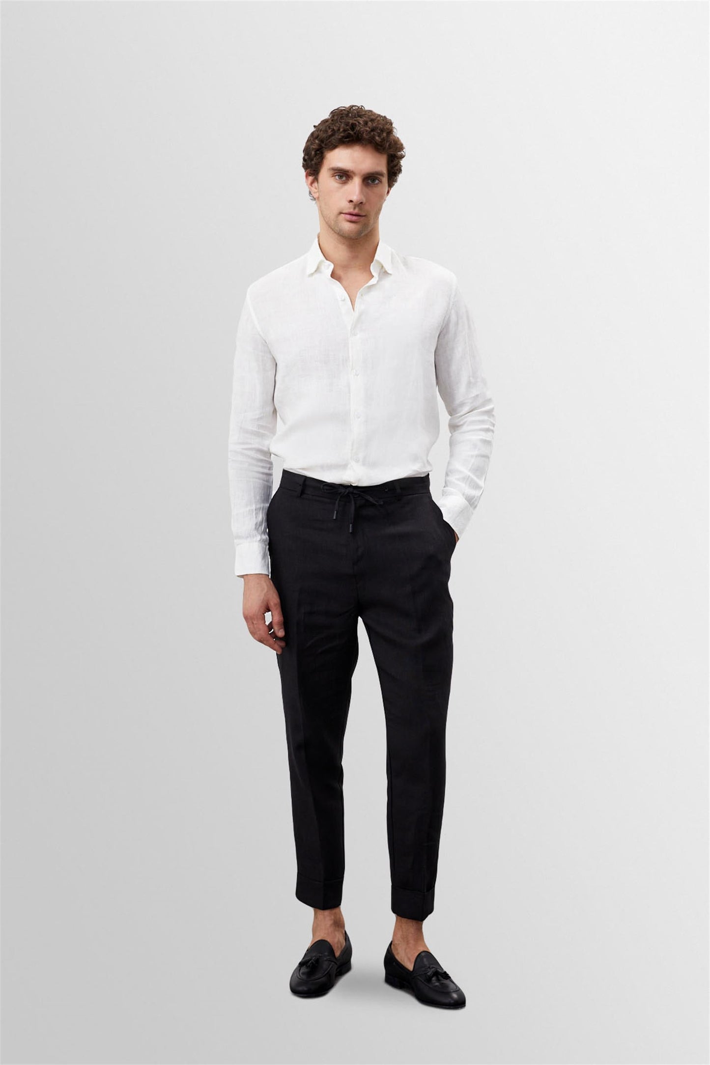 KOALA SYDNEY Men's Black Tie Waist High Waist 100% Linen Trousers