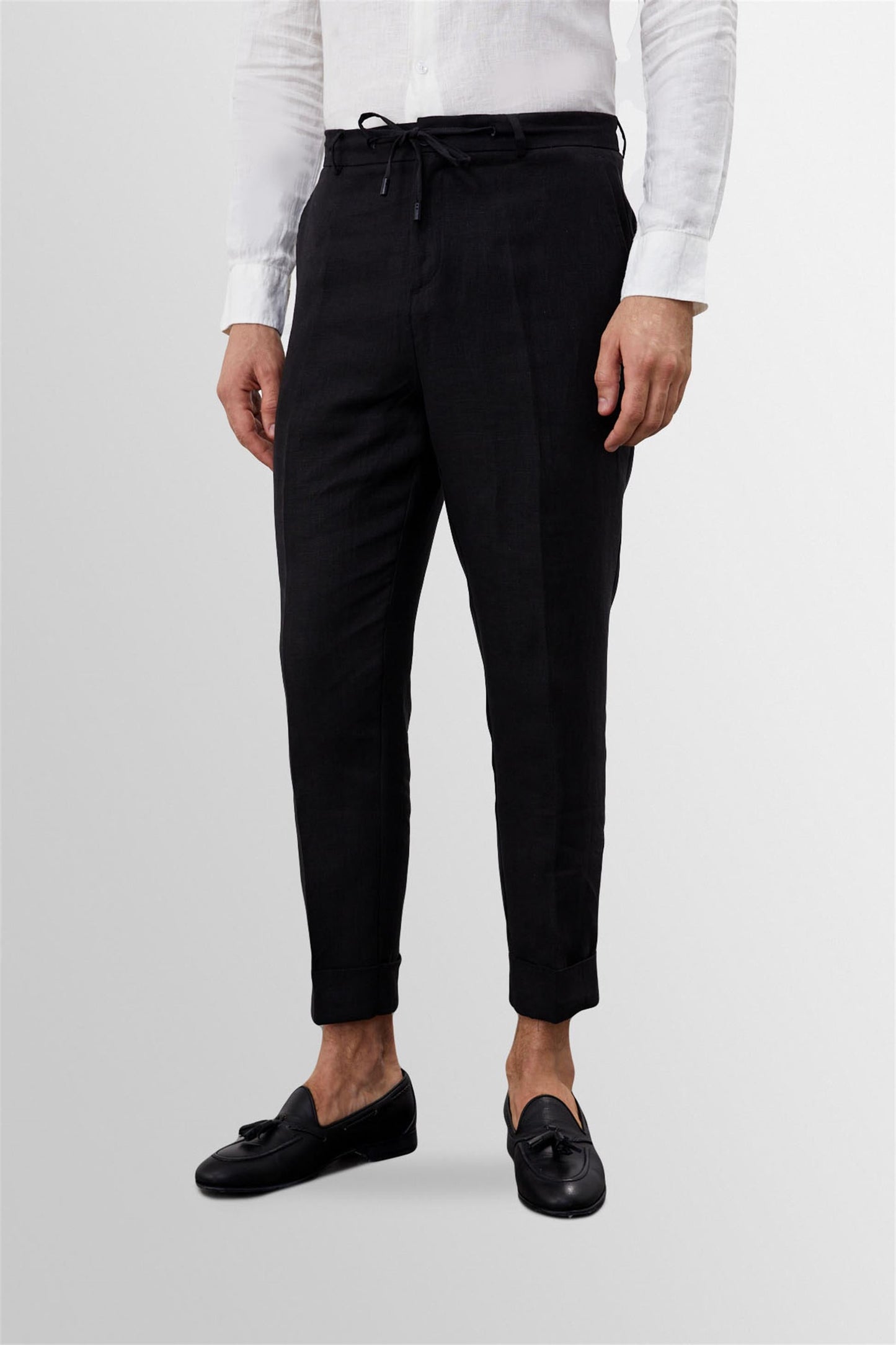KOALA SYDNEY Men's Black Tie Waist High Waist 100% Linen Trousers