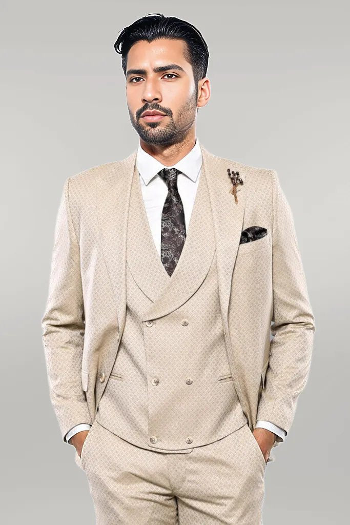 KOALA SYDNEY Patterned Beige Vested Suit |