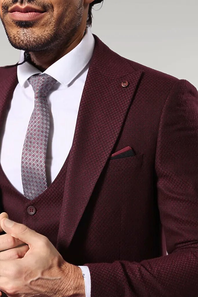 Patterned Burgundy Suit -