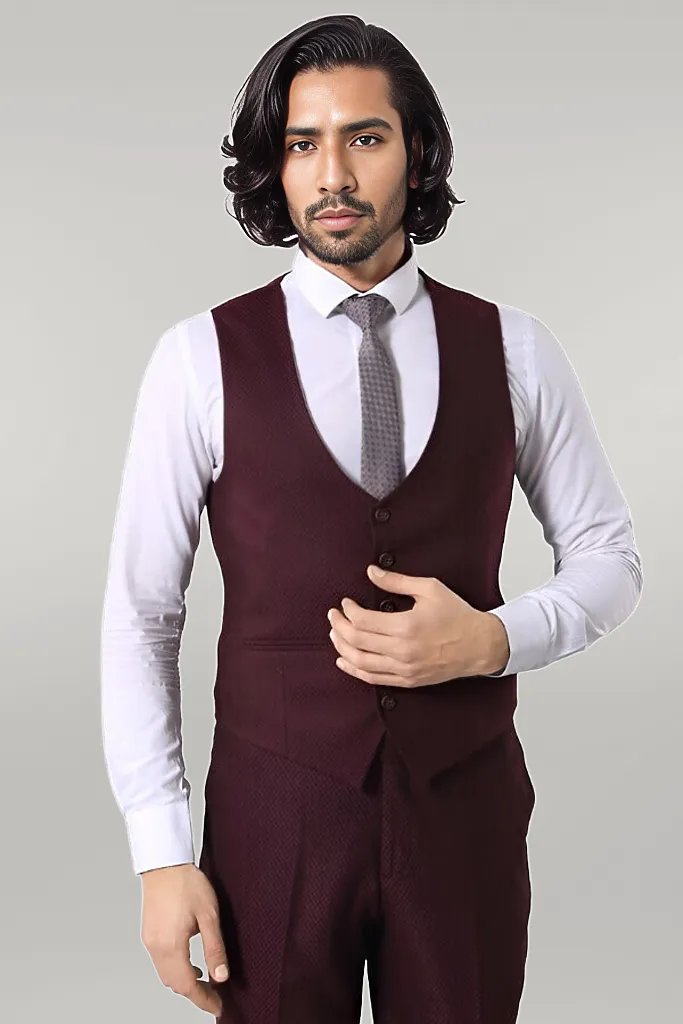 Patterned Burgundy Suit -