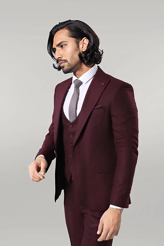 Patterned Burgundy Suit -