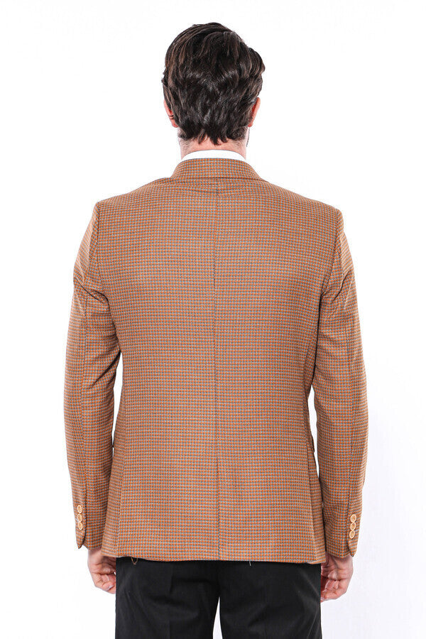 Patterned Orange Slim-Fit Blazer