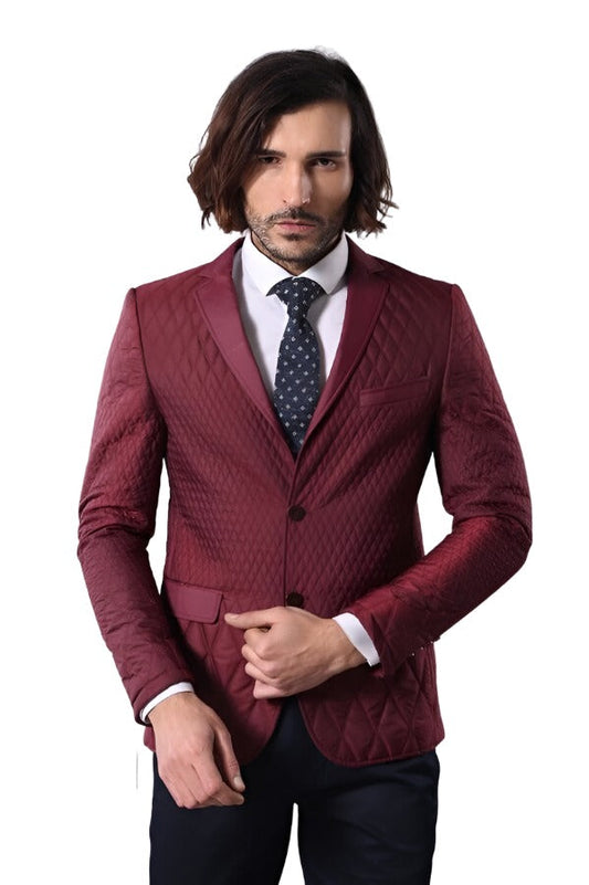 Patterned Quilted Burgundy Men Blazer