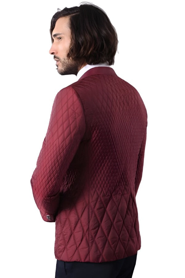 Patterned Quilted Burgundy Men Blazer