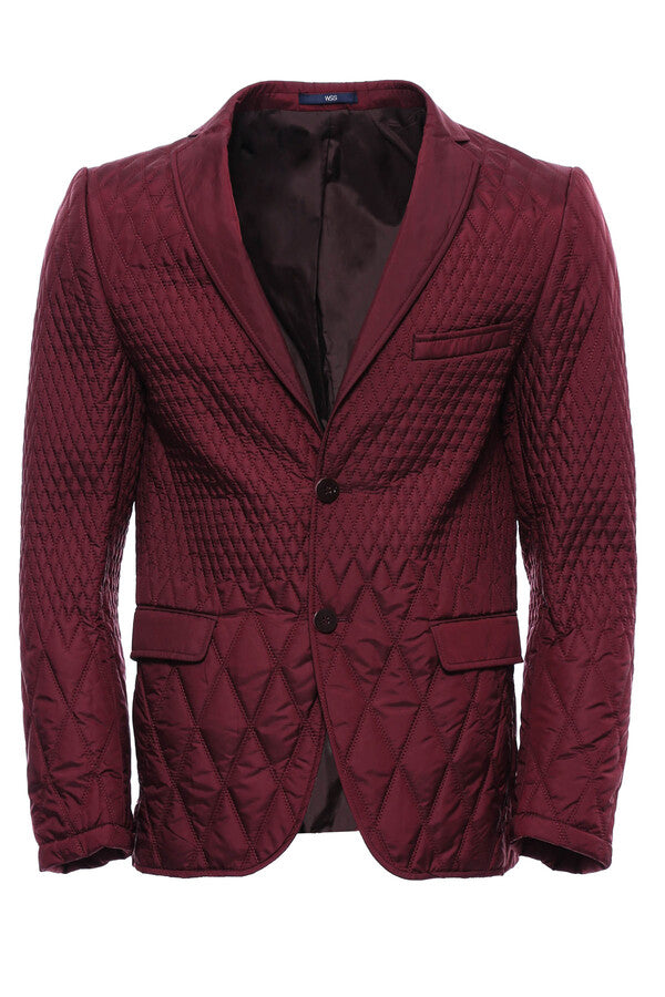 Patterned Quilted Burgundy Men Blazer