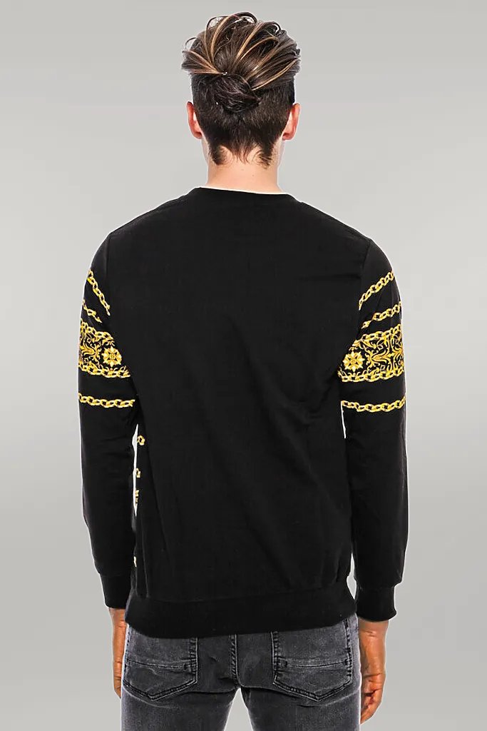 Patterned Slim Fit Black Yellow Sweatshirt - Wessi