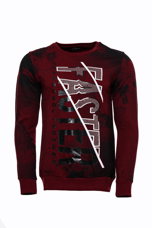 Patterned Slim Fit Brown Sweatshirt